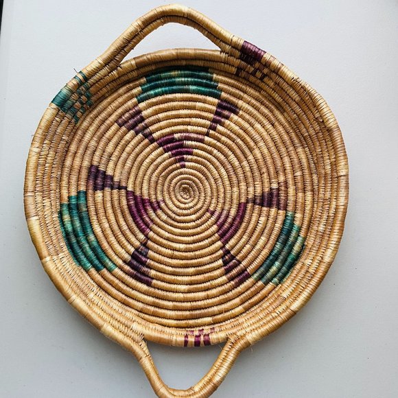 Vintage Other - Vintage Handwoven Coiled South Western Serving Basket Tray w/Handles 12”